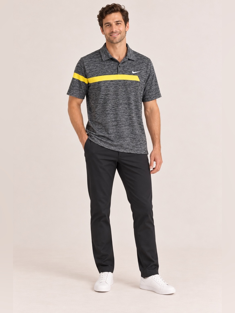 Nike LIVESTRONG Men’s Gray Yellow Dri-FIT Golf Polo Size XL